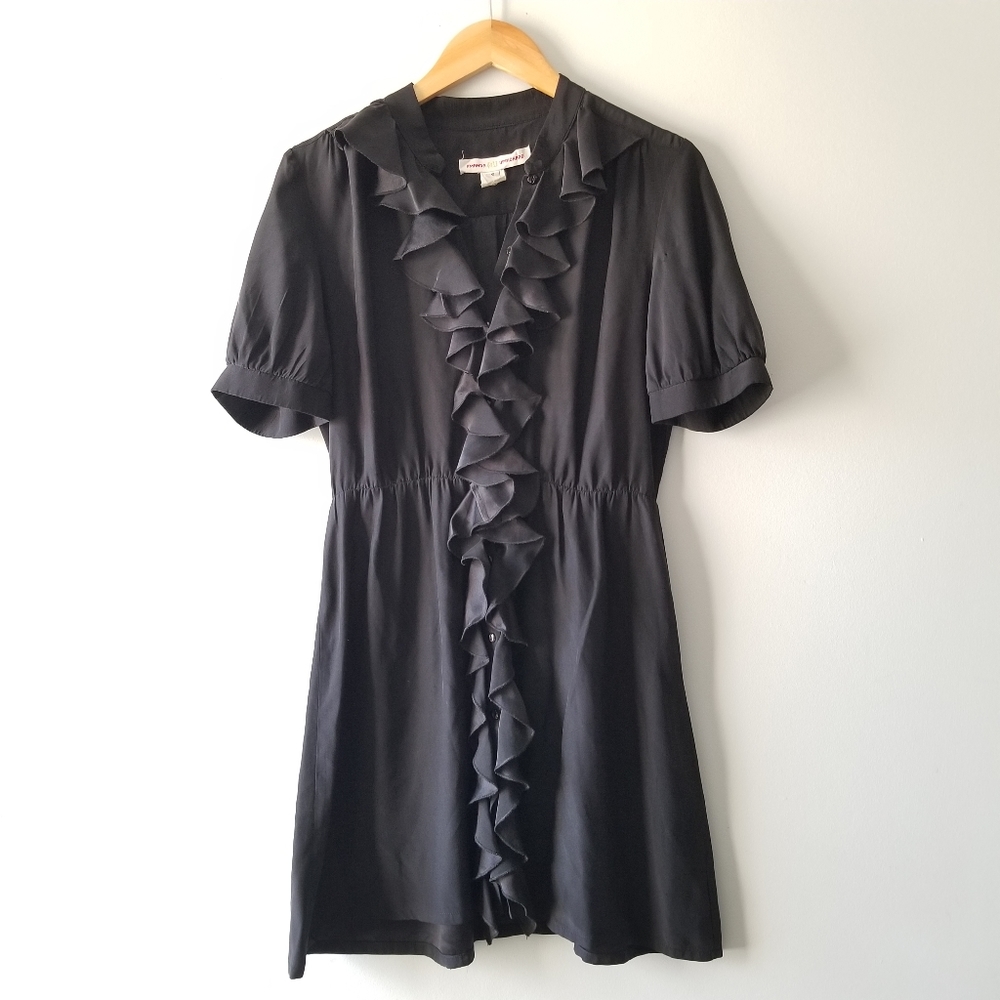 Amanda Uprichard Silk Black Ruffled Shirt Dress Small